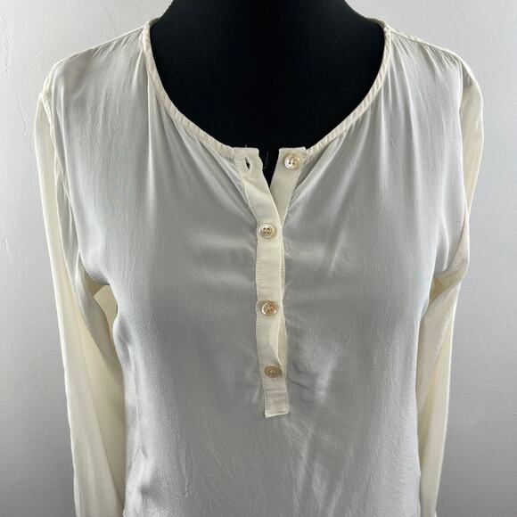 SJOBECK Cream Silk Back Contrast Cut-Out Long Sleeve Pullover Blouse Top Size XS - Picture 3 of 9